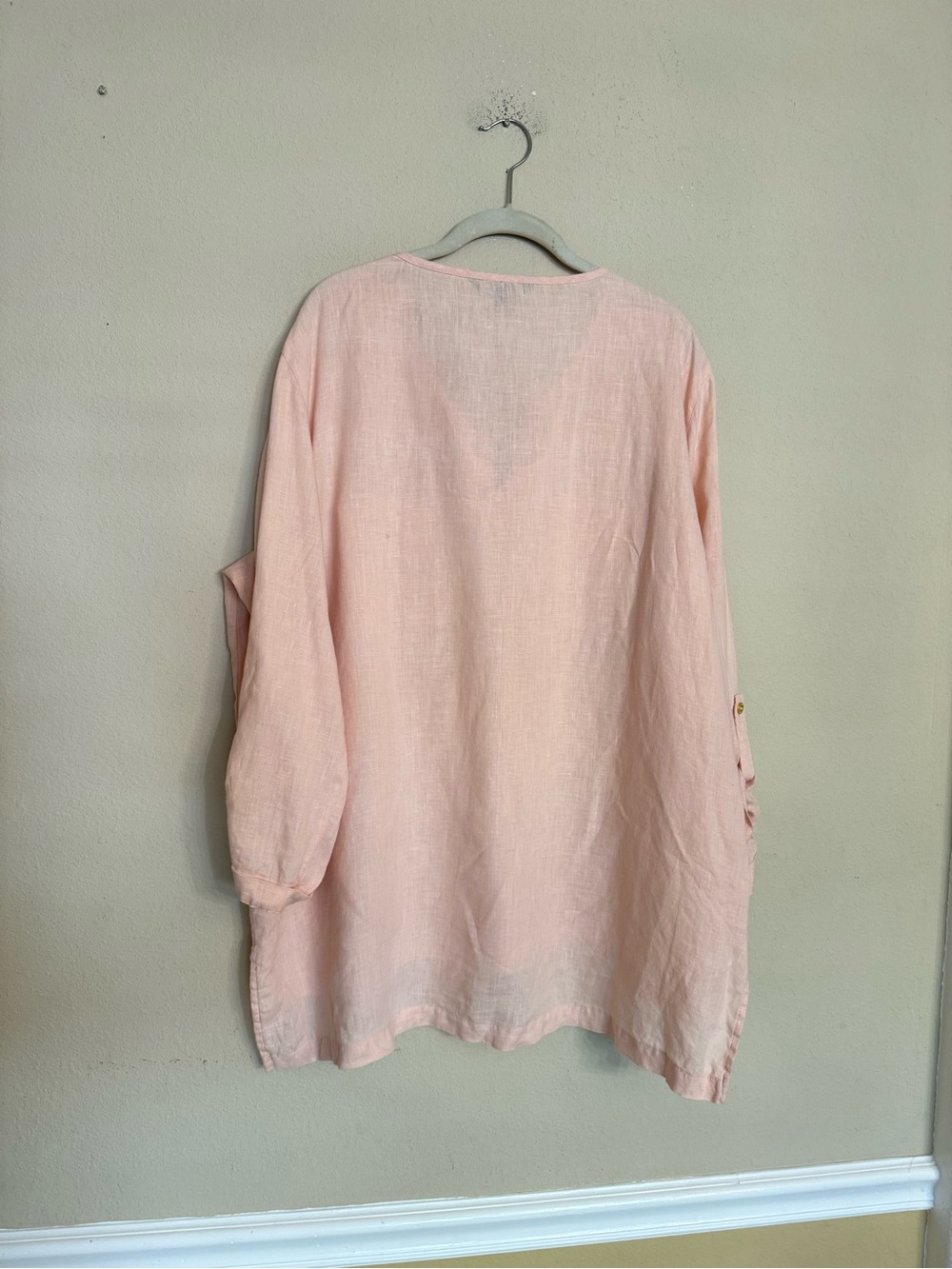 Company Ellen Tracy Linen Toll Tab Sleeve Tunic Top Size XXL Pink Boho Coastal - Picture 2 of 16
